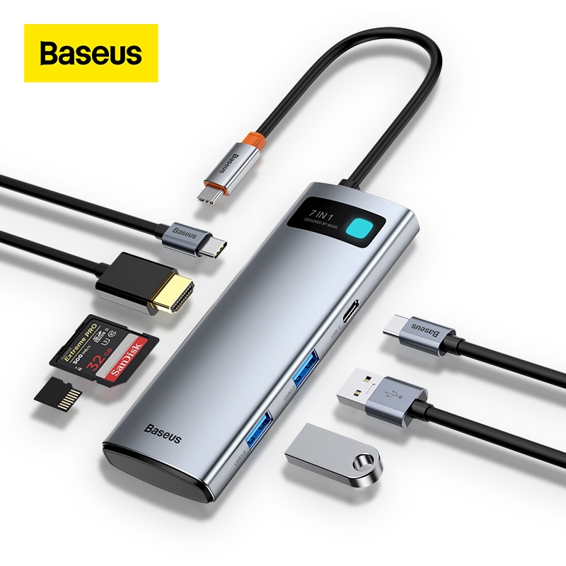 Baseus USB C HUB to HDMI-compatible USB 3.0 Adapter PD 100W 7 in 1 Type C HUB Dock Station for MacBook Pro Air USB C Splitter