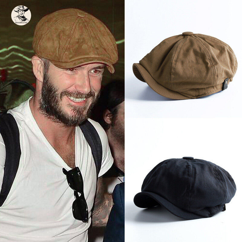 【BEV】Men Newsboy Cap Herringbone Baker Boy Cabbie Flat Hat Retro Newsboy Cap